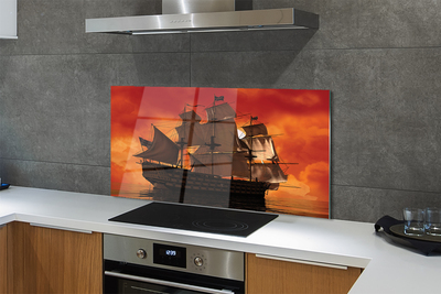 Painel de vidro Navio céu laranja mar