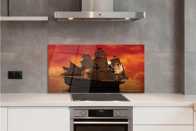 Painel de vidro Navio céu laranja mar