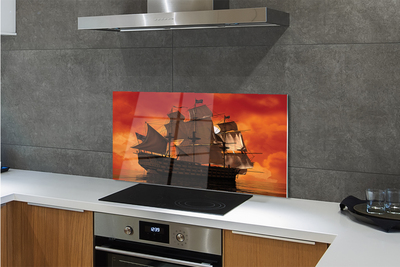 Painel de vidro Navio céu laranja mar