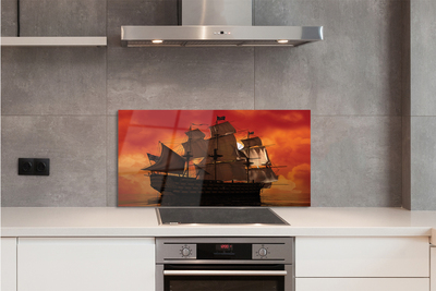 Painel de vidro Navio céu laranja mar