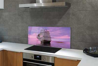 Painel de vidro Navio céu roxo mar