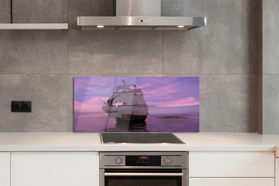 Painel de vidro Navio céu roxo mar