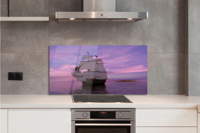 Painel de vidro Navio céu roxo mar