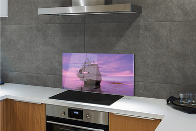 Painel de vidro Navio céu roxo mar