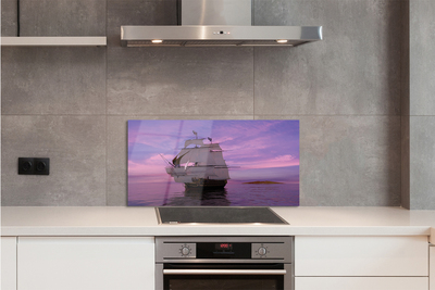 Painel de vidro Navio céu roxo mar