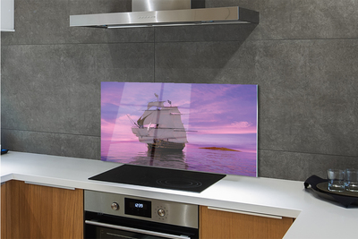 Painel de vidro Navio céu roxo mar