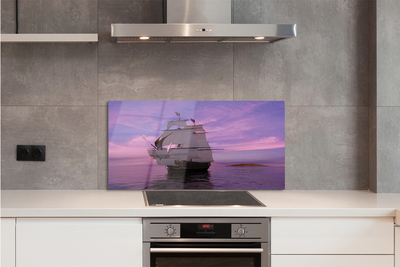 Painel de vidro Navio céu roxo mar