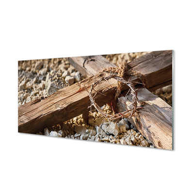 Painel de vidro Cruz, pedras, espinhos