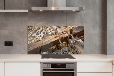 Painel de vidro Cruz, pedras, espinhos