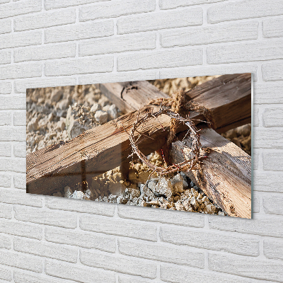 Painel de vidro Cruz, pedras, espinhos