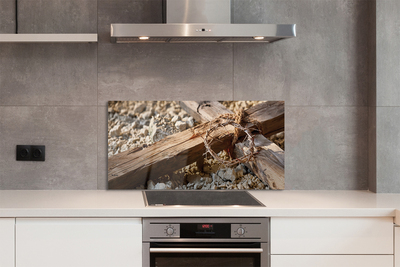 Painel de vidro Cruz, pedras, espinhos