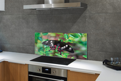 Painel de vidro Folhas coloridas de borboletas