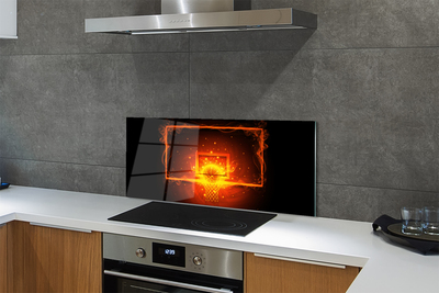 Painel de vidro Bola de basquete de fogo