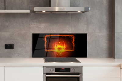 Painel de vidro Bola de basquete de fogo