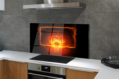 Painel de vidro Bola de basquete de fogo