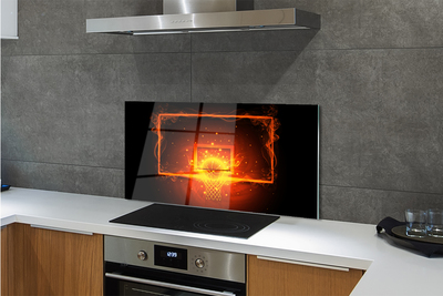 Painel de vidro Bola de basquete de fogo