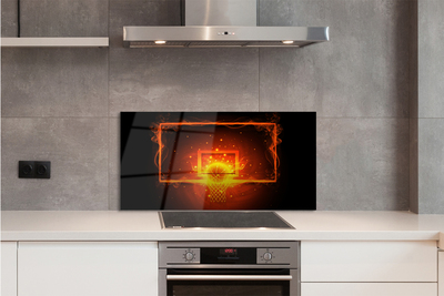 Painel de vidro Bola de basquete de fogo