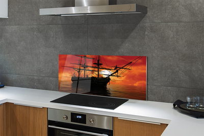 Painel de vidro Navio, mar, céu, nuvens, sol