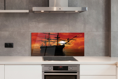 Painel de vidro Navio, mar, céu, nuvens, sol