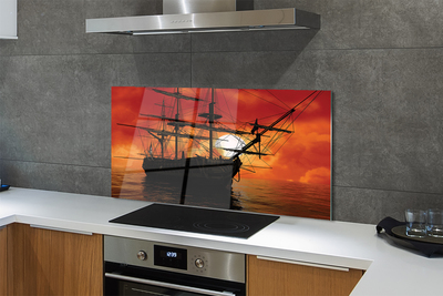 Painel de vidro Navio, mar, céu, nuvens, sol