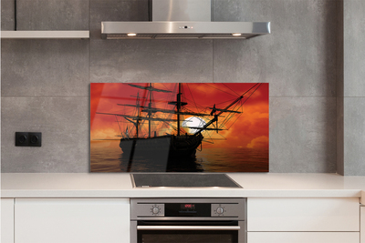 Painel de vidro Navio, mar, céu, nuvens, sol