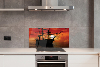 Painel de vidro Navio, mar, céu, nuvens, sol