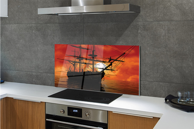 Painel de vidro Navio, mar, céu, nuvens, sol