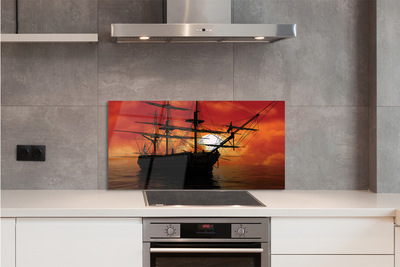 Painel de vidro Navio, mar, céu, nuvens, sol