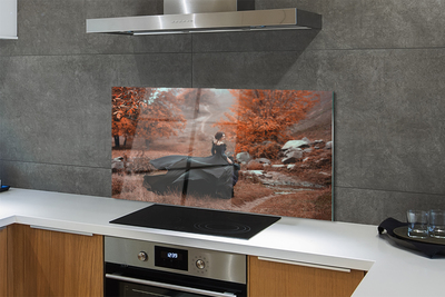 Painel de vidro Mulher montanhas de outono