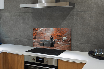 Painel de vidro Mulher montanhas de outono