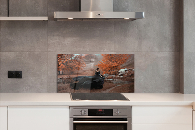 Painel de vidro Mulher montanhas de outono