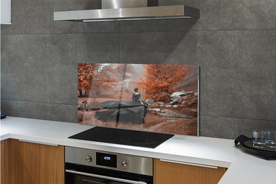 Painel de vidro Mulher montanhas de outono