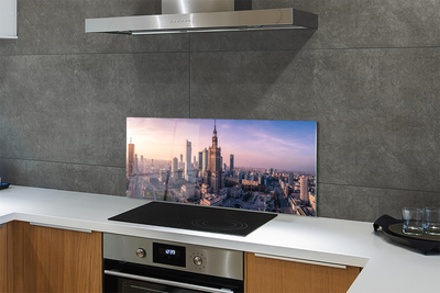 Painel de vidro Panorama dos arranha-céus do nascer do sol em Varsóvia