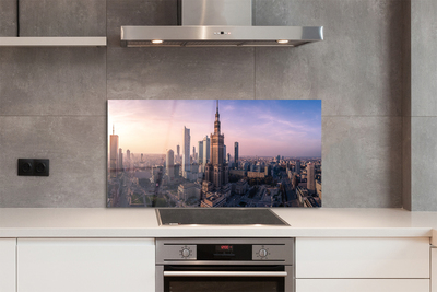 Painel de vidro Panorama dos arranha-céus do nascer do sol em Varsóvia