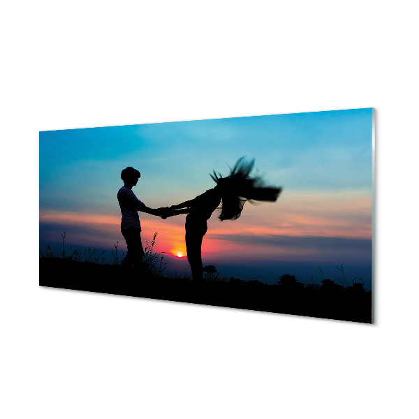 Painel de vidro Pessoas pôr do sol céu