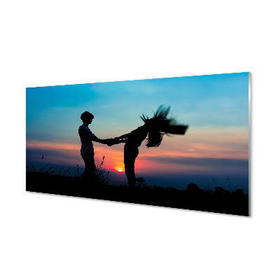 Painel de vidro Pessoas pôr do sol céu