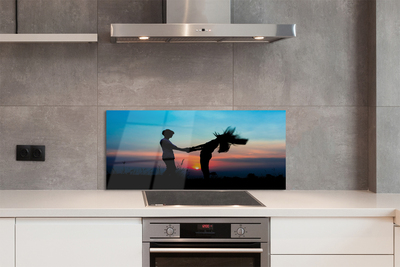 Painel de vidro Pessoas pôr do sol céu