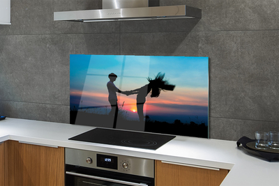 Painel de vidro Pessoas pôr do sol céu