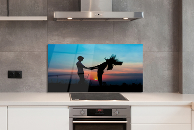 Painel de vidro Pessoas pôr do sol céu