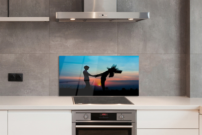 Painel de vidro Pessoas pôr do sol céu