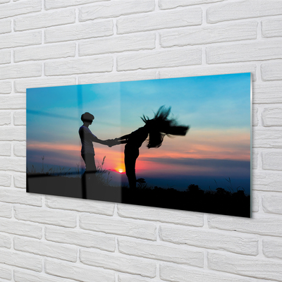 Painel de vidro Pessoas pôr do sol céu