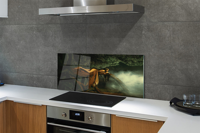 Painel de vidro Mulher árvore nuvens