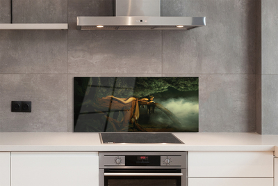 Painel de vidro Mulher árvore nuvens