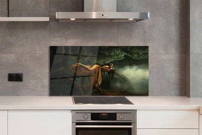 Painel de vidro Mulher árvore nuvens