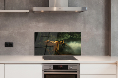 Painel de vidro Mulher árvore nuvens