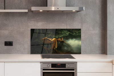 Painel de vidro Mulher árvore nuvens