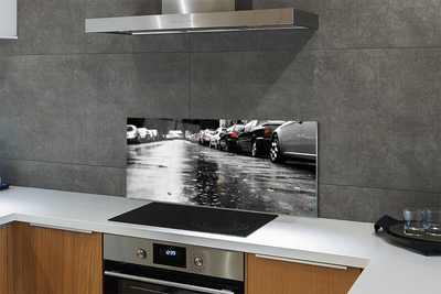 Painel de vidro Carros folhas de outono estrada