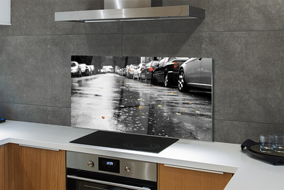 Painel de vidro Carros folhas de outono estrada