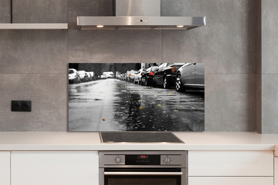 Painel de vidro Carros folhas de outono estrada