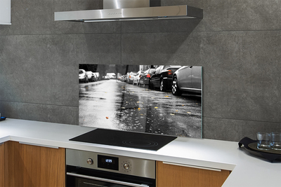 Painel de vidro Carros folhas de outono estrada